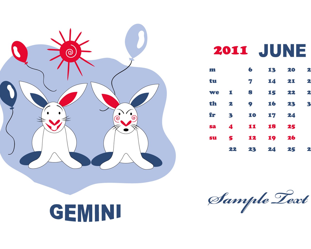 Год Кролика 2011 календарь обои (2) #7 - 1280x1024