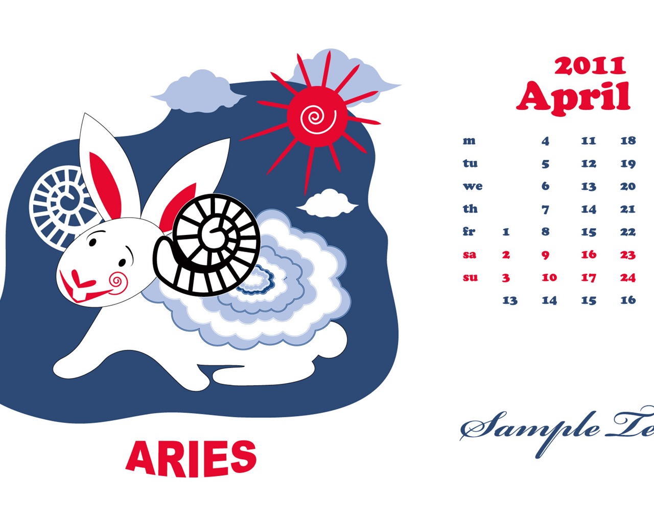 Год Кролика 2011 календарь обои (2) #9 - 1280x1024