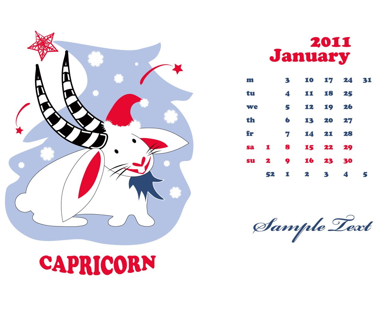 Год Кролика 2011 календарь обои (2) #12 - 1280x1024