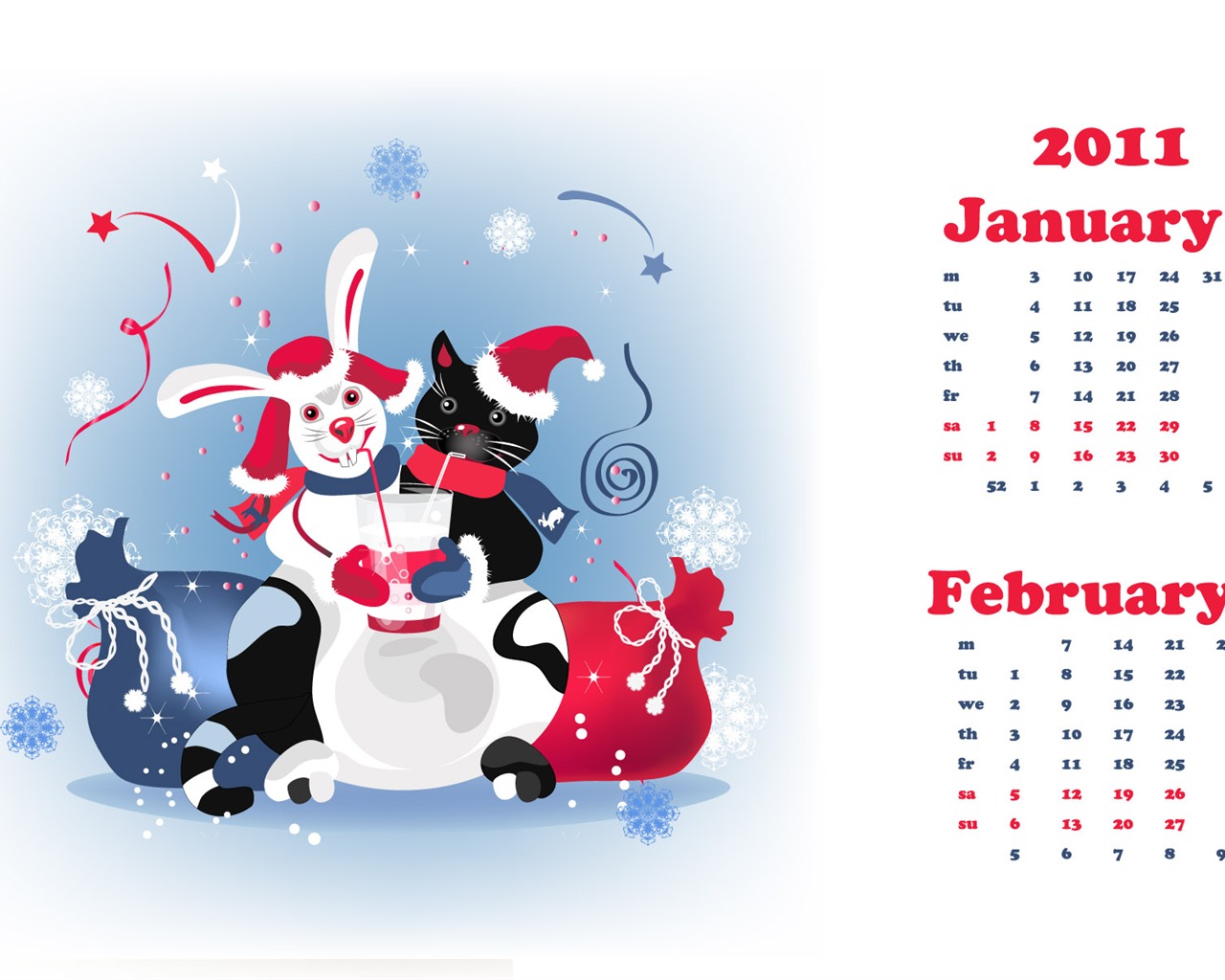 Год Кролика 2011 календарь обои (2) #14 - 1280x1024