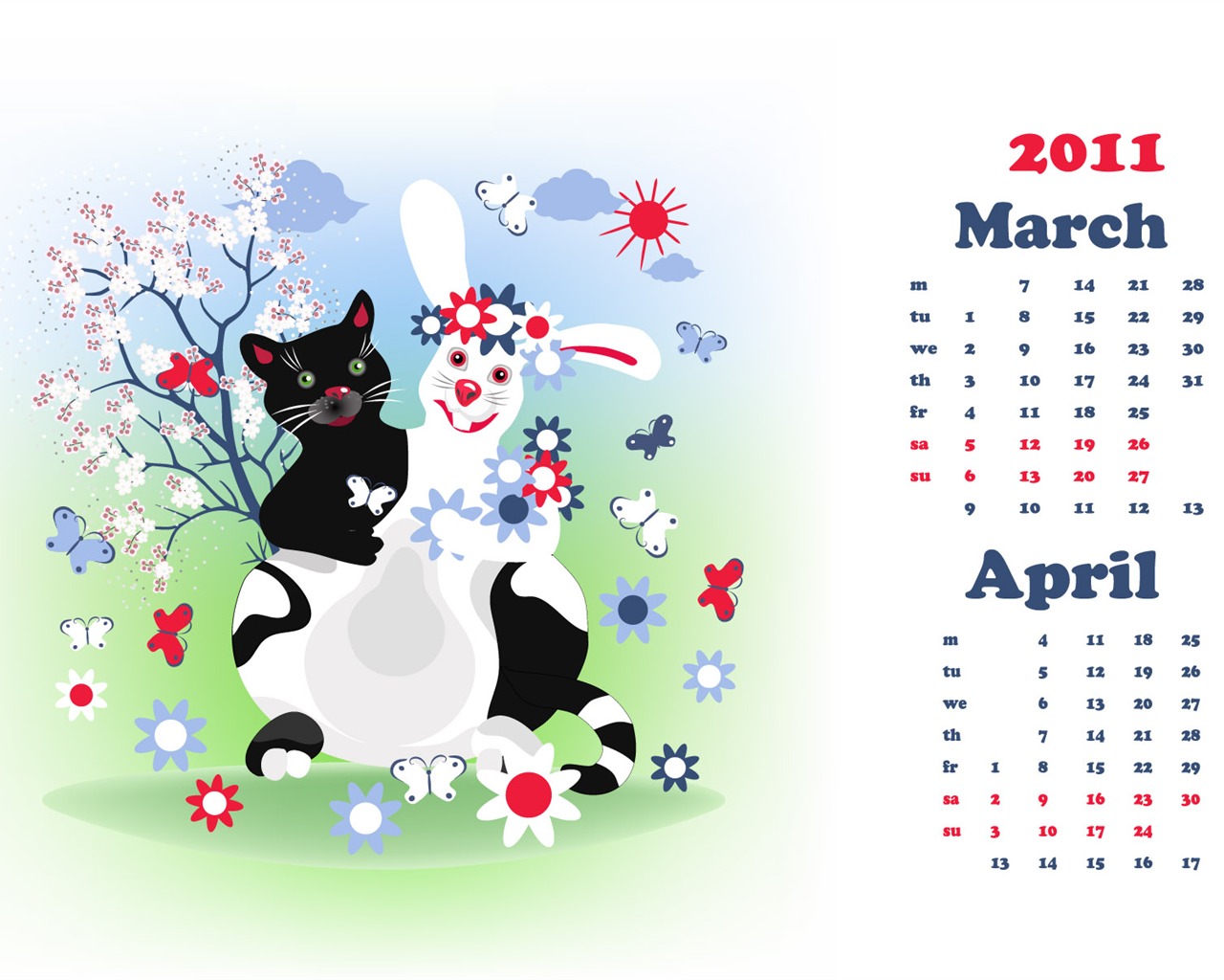Год Кролика 2011 календарь обои (2) #16 - 1280x1024