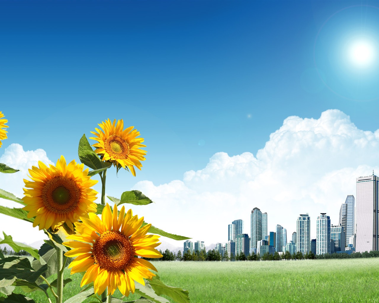 Photoshop солнечные обои летний пейзаж (1) #16 - 1280x1024
