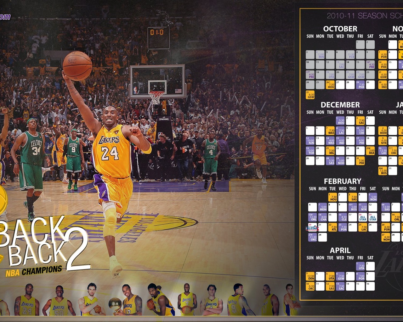 НБА 2010-11 сезона, Лос-Анджелес Лейкерс стола #15 - 1280x1024