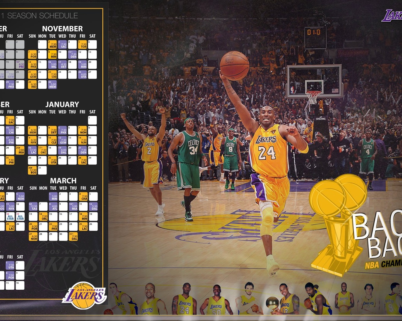 НБА 2010-11 сезона, Лос-Анджелес Лейкерс стола #16 - 1280x1024