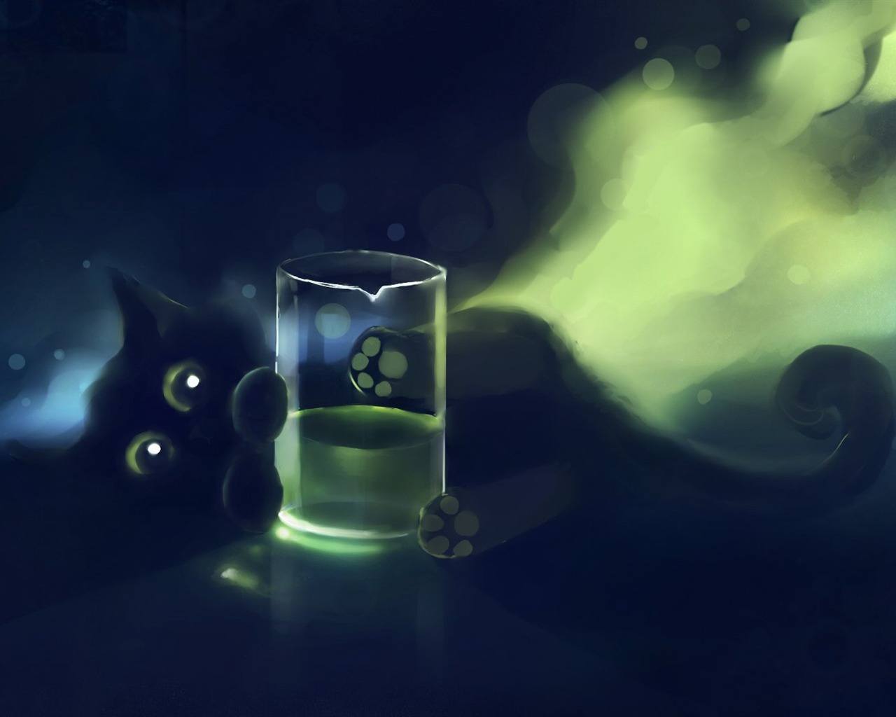 Apofiss маленький черный кот обои иллюстрации акварелью #3 - 1280x1024