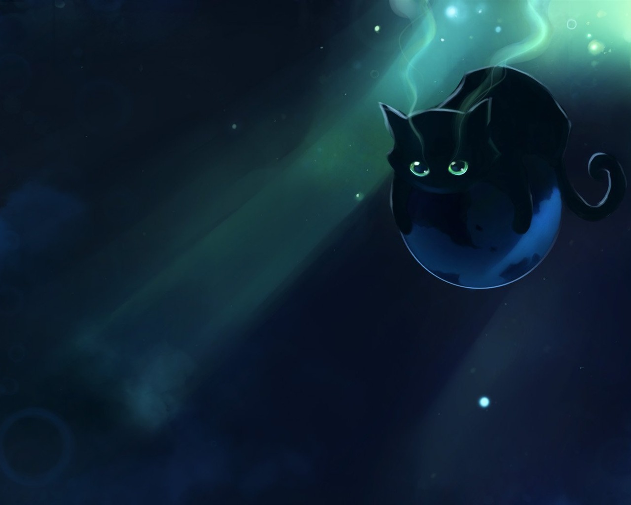 Apofiss malá černá kočka tapety akvarel ilustrací #4 - 1280x1024
