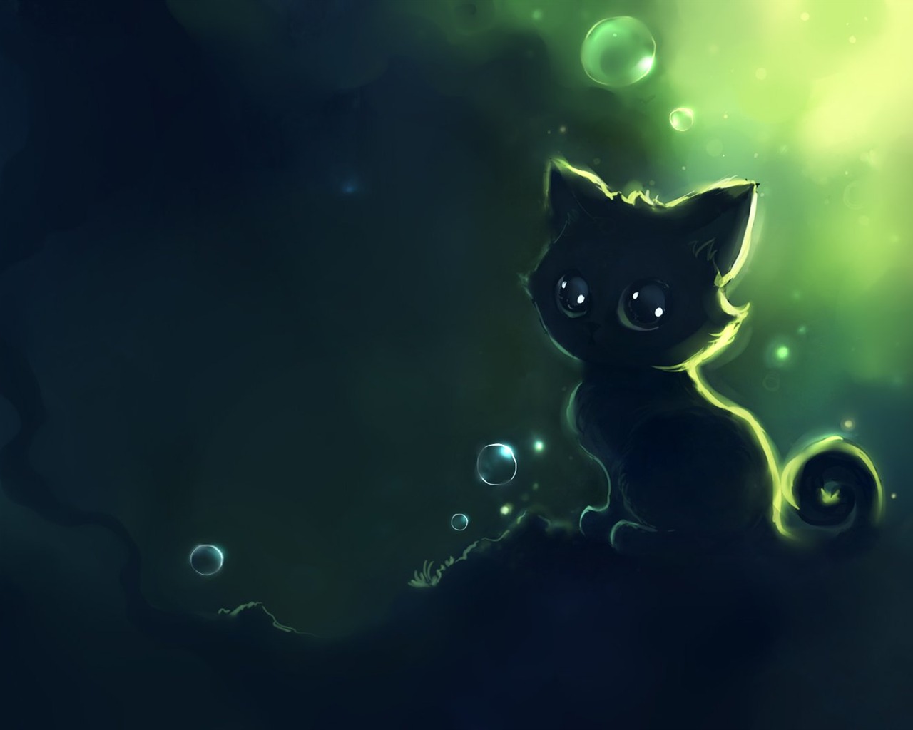 Apofiss小さな黒い猫の壁紙の水彩イラスト #7 - 1280x1024