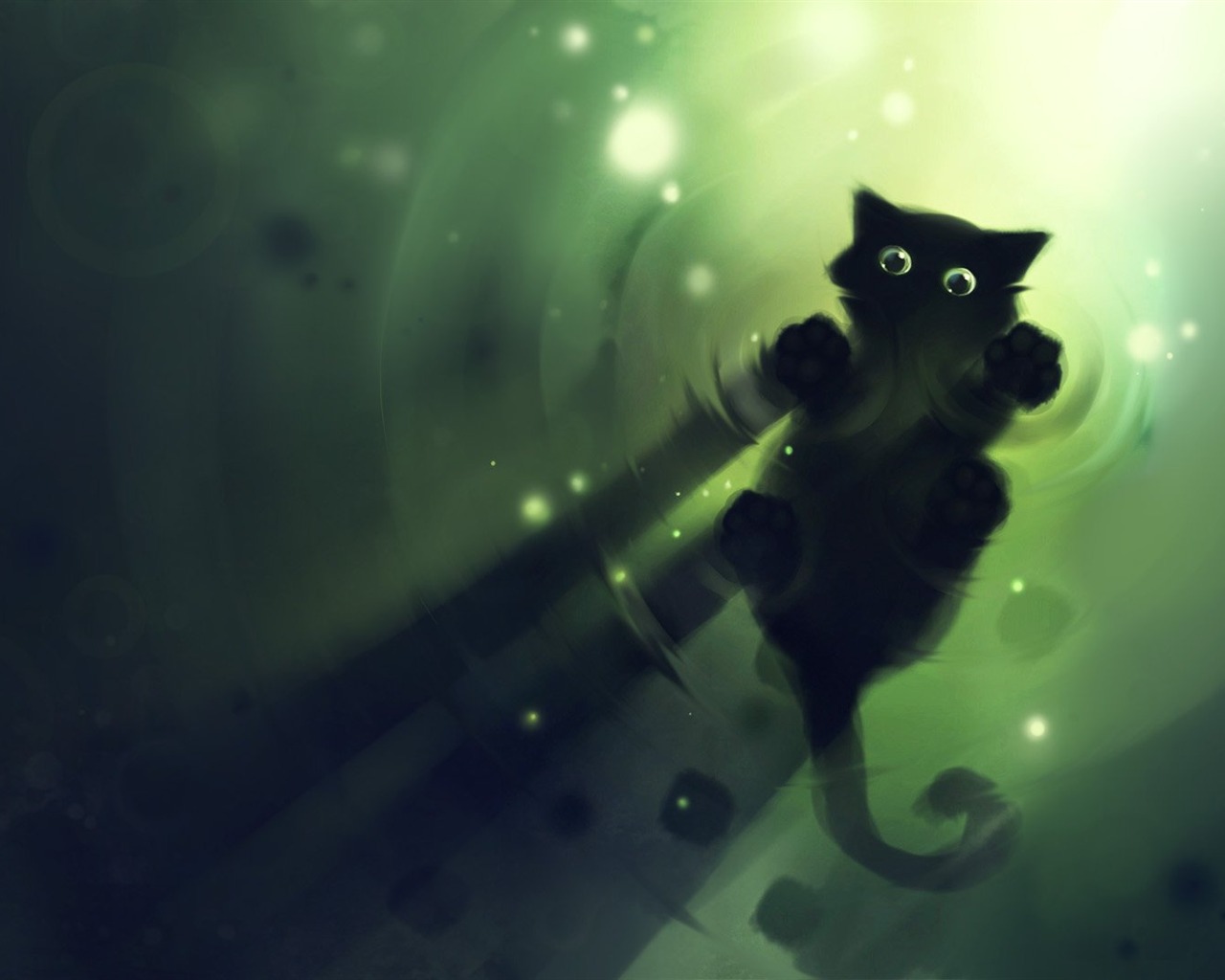 Apofiss маленький черный кот обои иллюстрации акварелью #9 - 1280x1024