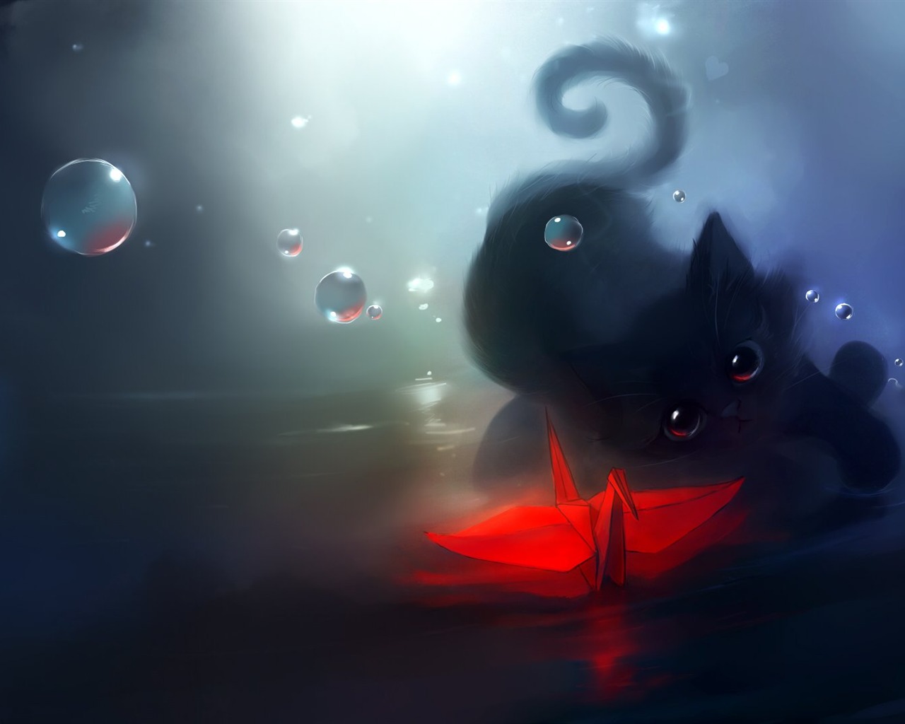 Apofiss petit noir illustrations chat aquarelle fond d'écran #15 - 1280x1024