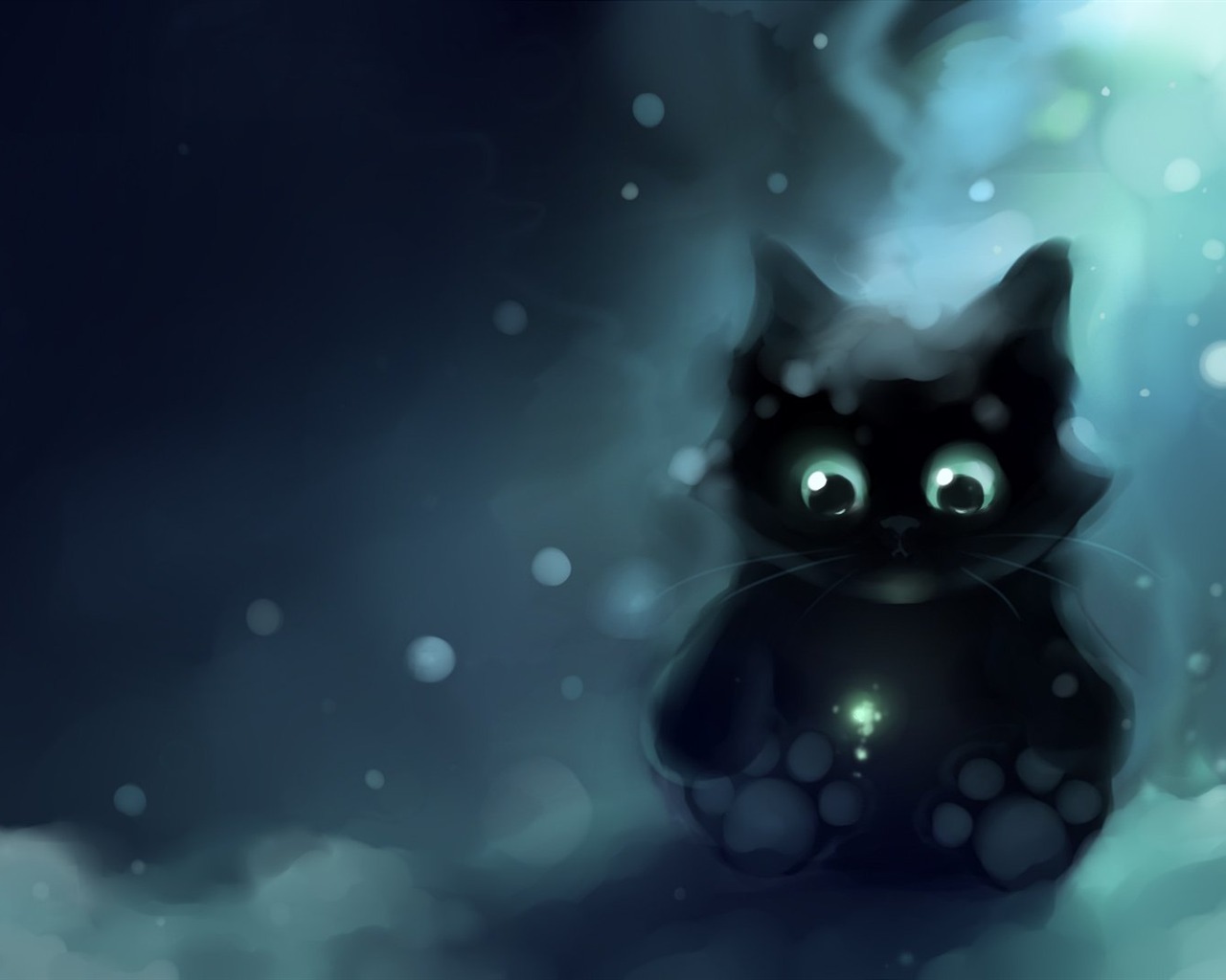 Apofiss 작은 검은 고양이 벽지 수채화 삽화 #18 - 1280x1024