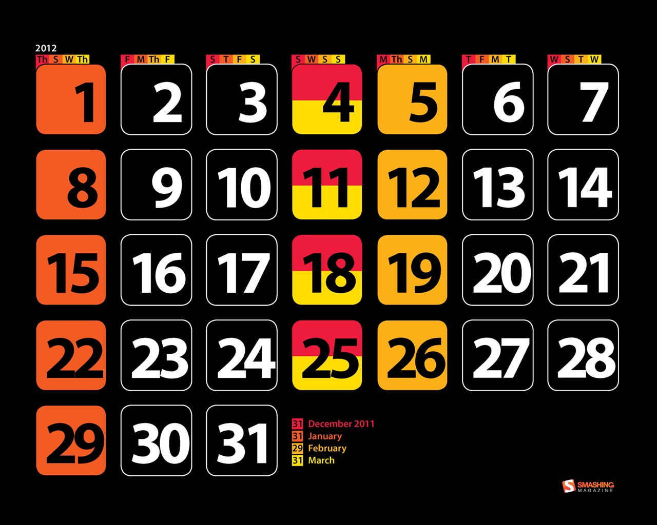 Январь 2012 Календарь Обои #11 - 1280x1024