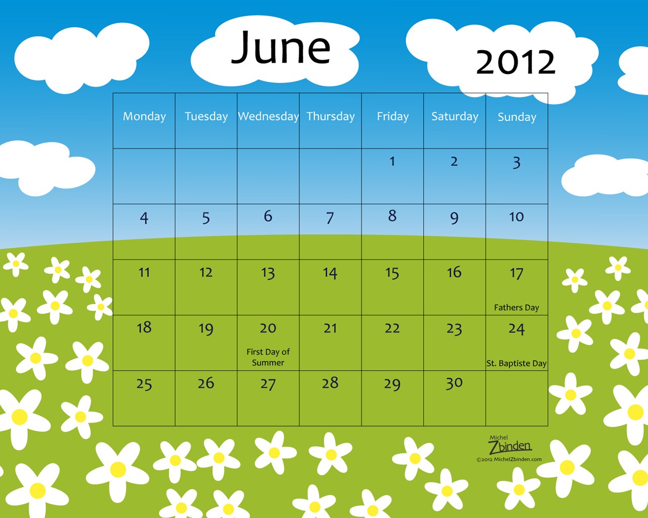 2012年6月 月曆壁紙(一) #2 - 1280x1024