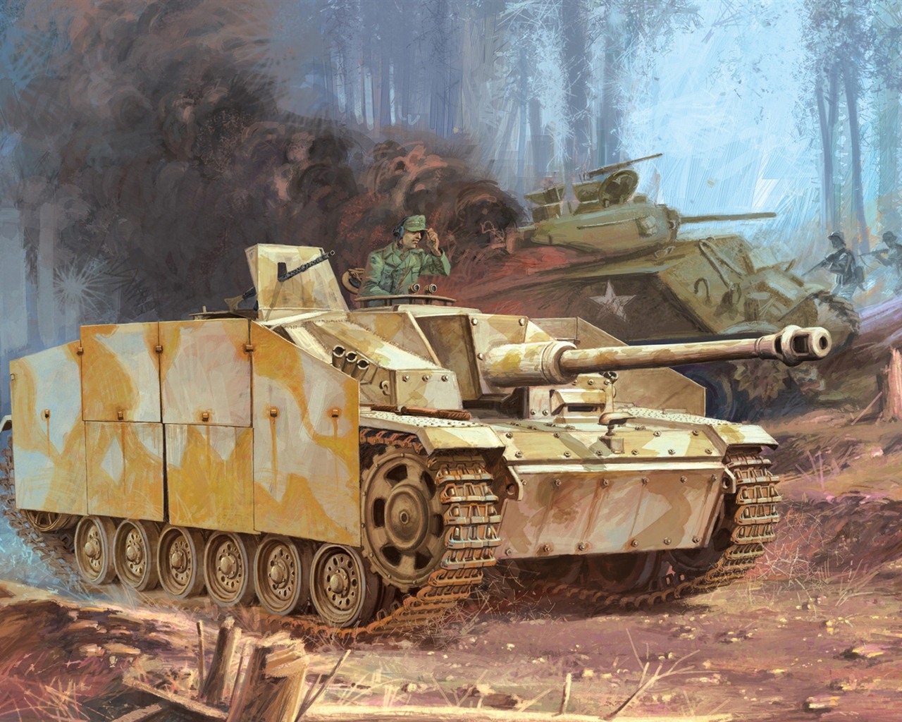 Military tanks, armored HD painting wallpapers #3 - 1280x1024