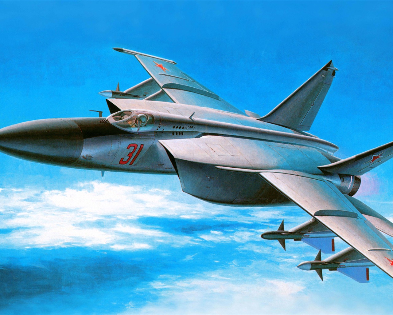空中飞行的军用飞机 精美绘画壁纸5 - 1280x1024