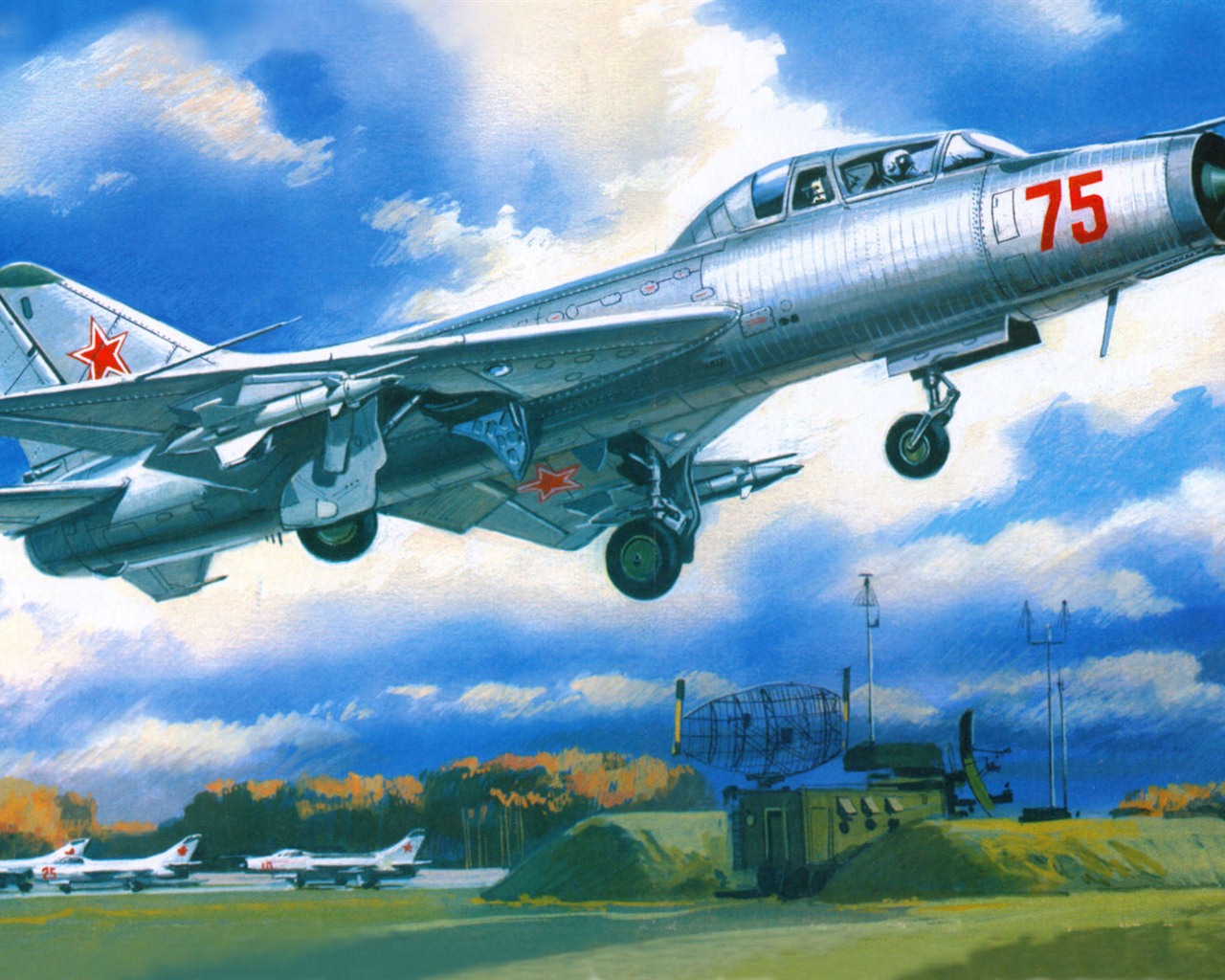 空中飞行的军用飞机 精美绘画壁纸9 - 1280x1024