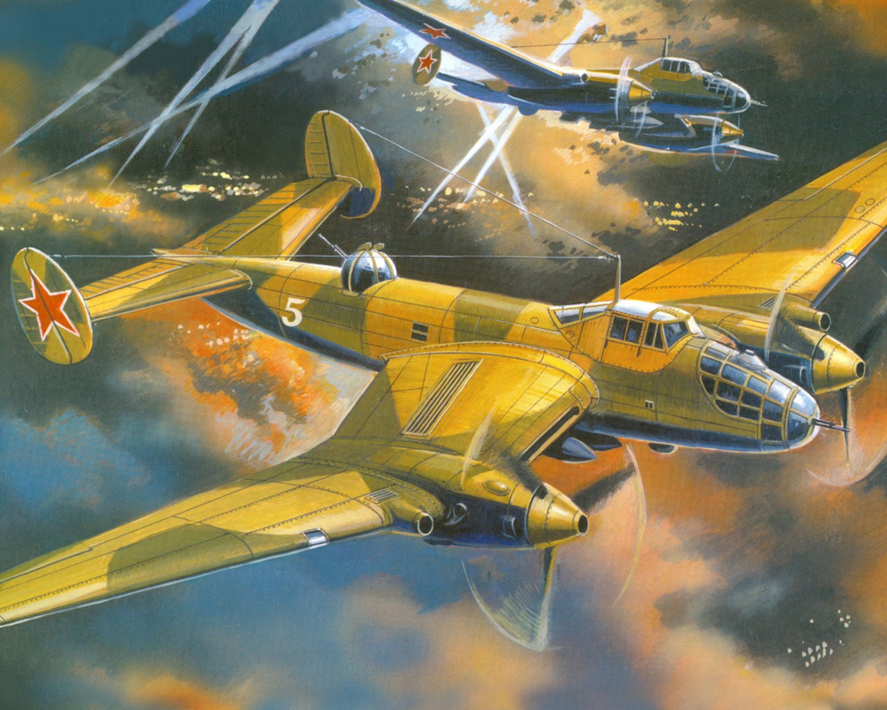 空中飞行的军用飞机 精美绘画壁纸18 - 1280x1024