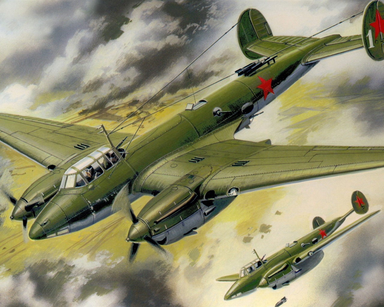 空中飞行的军用飞机 精美绘画壁纸19 - 1280x1024