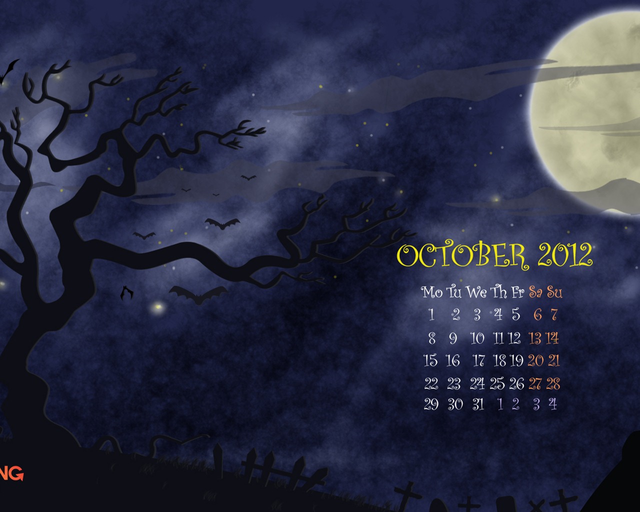 Octobre 2012 Calendar Wallpaper (1) #18 - 1280x1024
