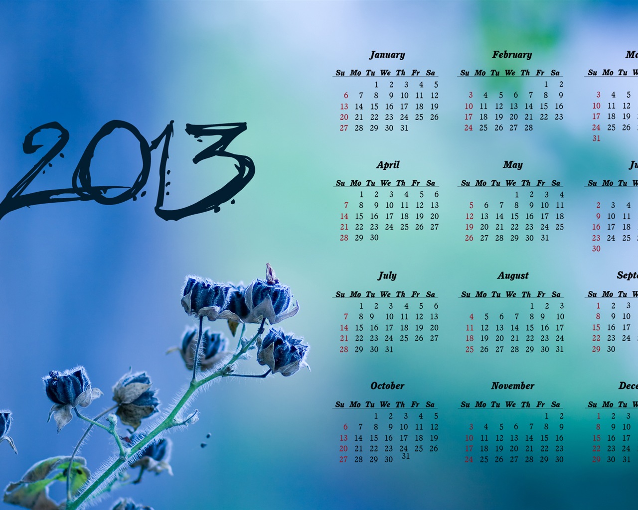 01 2013 Calendar fondo de pantalla (1) #4 - 1280x1024