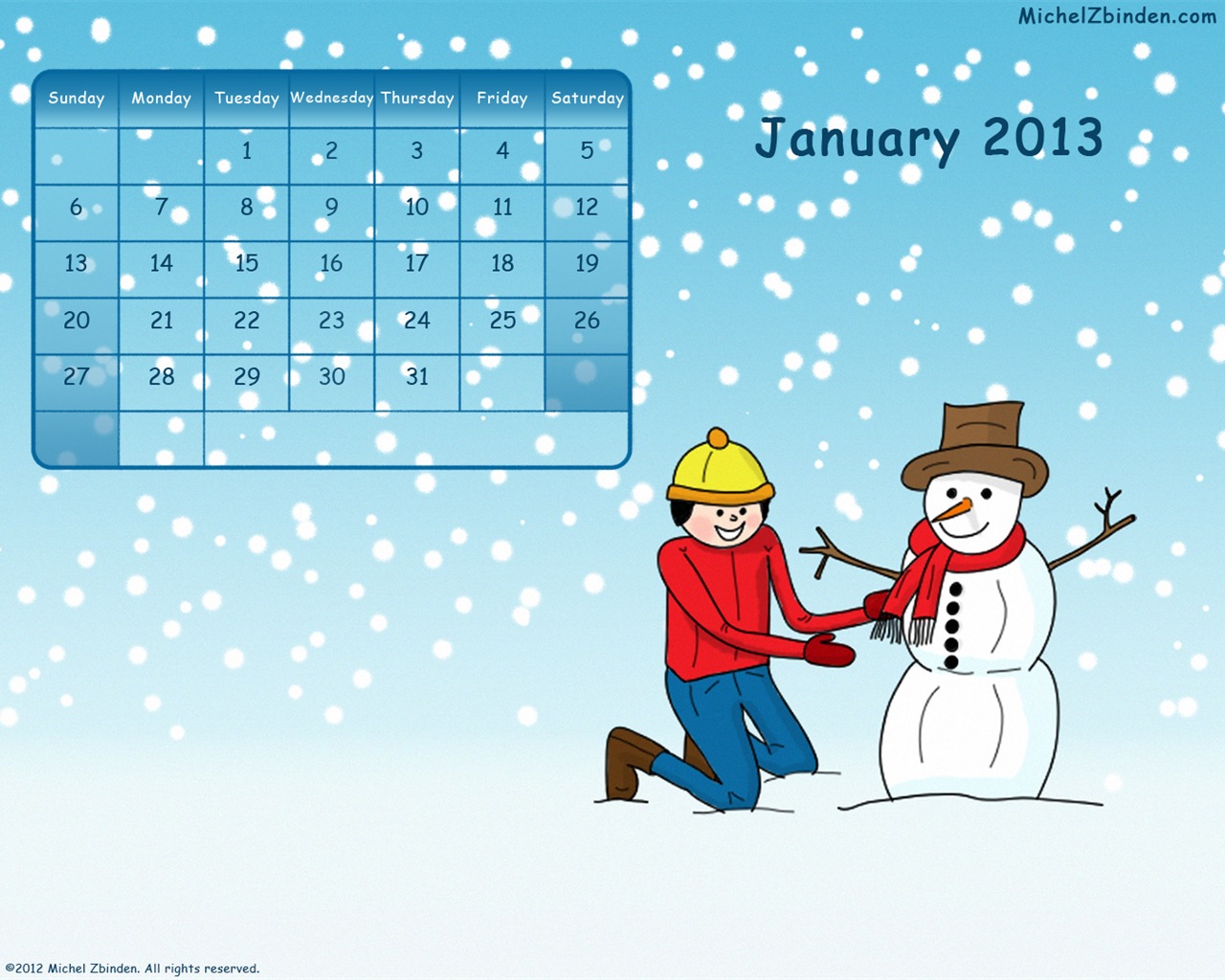 January 2013 Calendar wallpaper (1) #10 - 1280x1024