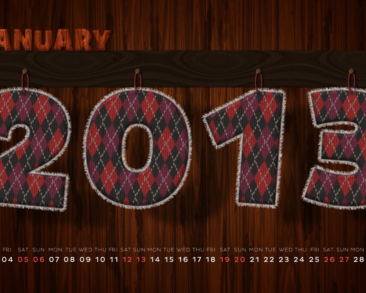 2013年1月カレンダー壁紙（1） #16 - 1280x1024