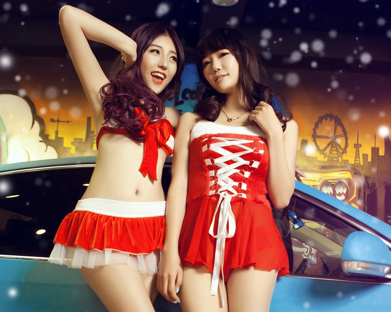 新年喜慶的紅色裝美女車模 高清壁紙 #1 - 1280x1024
