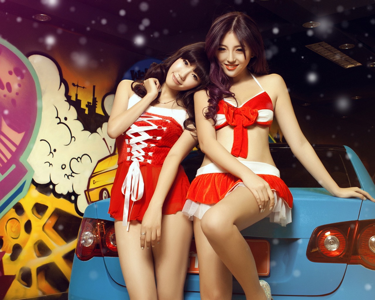 新年喜慶的紅色裝美女車模 高清壁紙 #3 - 1280x1024