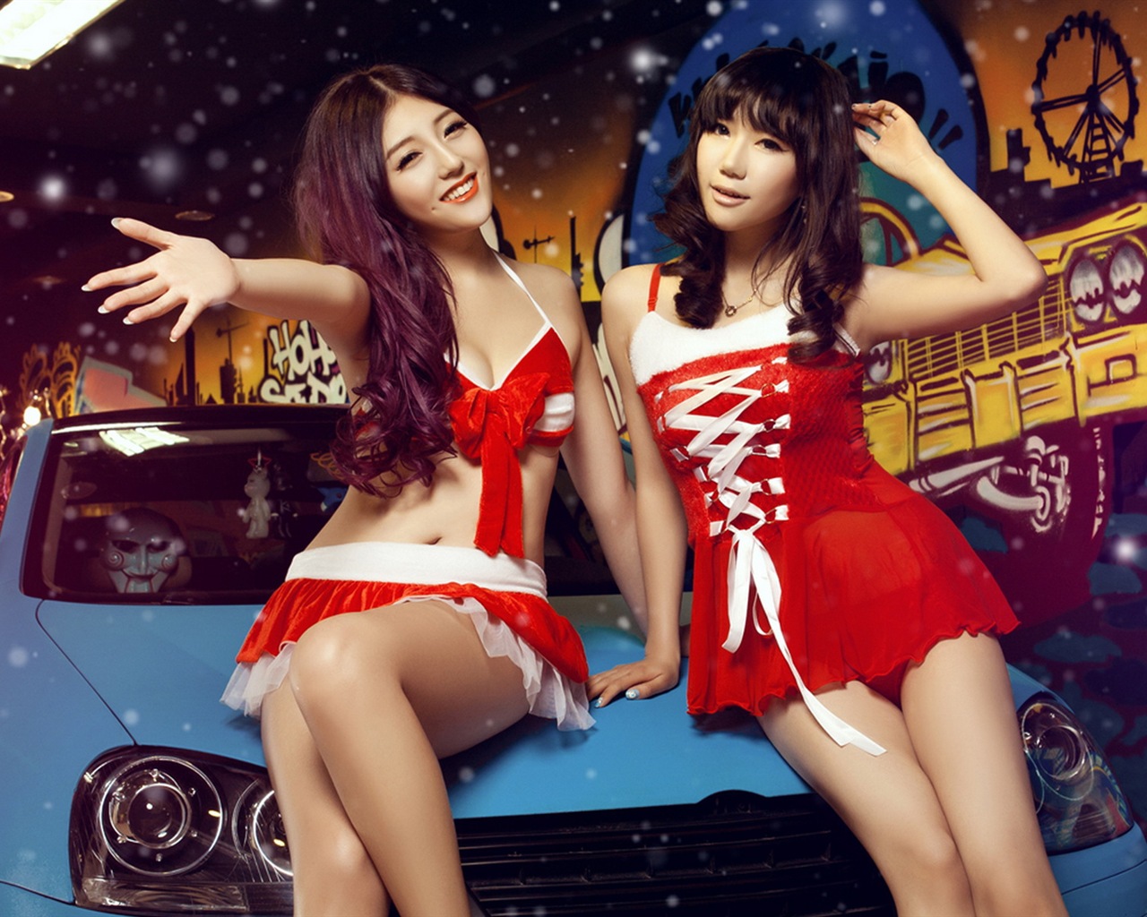 Новый год праздничный красном платье, красивые модели автомобилей HD обои #5 - 1280x1024