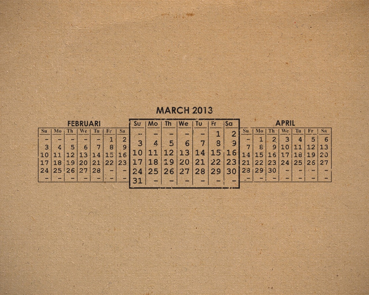 März 2013 Kalender Wallpaper (2) #6 - 1280x1024