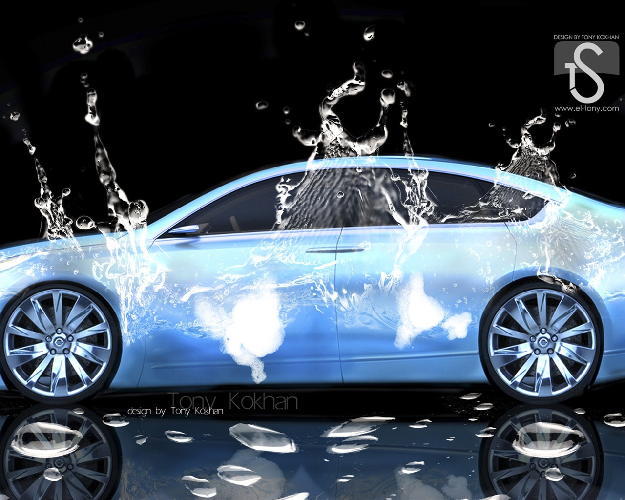 水滴のしぶき、美しい車創造的なデザインの壁紙 #4 - 1280x1024