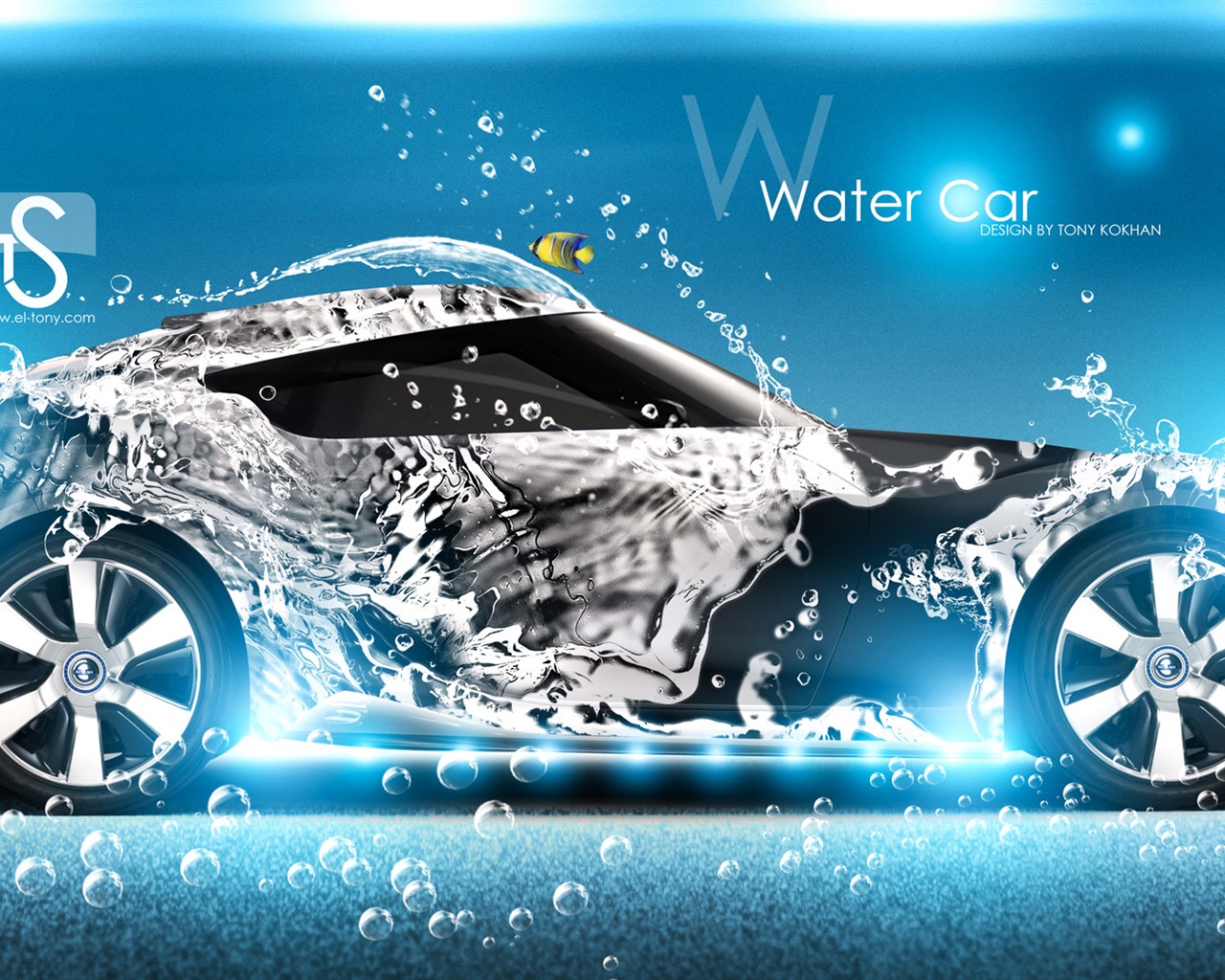 水滴のしぶき、美しい車創造的なデザインの壁紙 #5 - 1280x1024