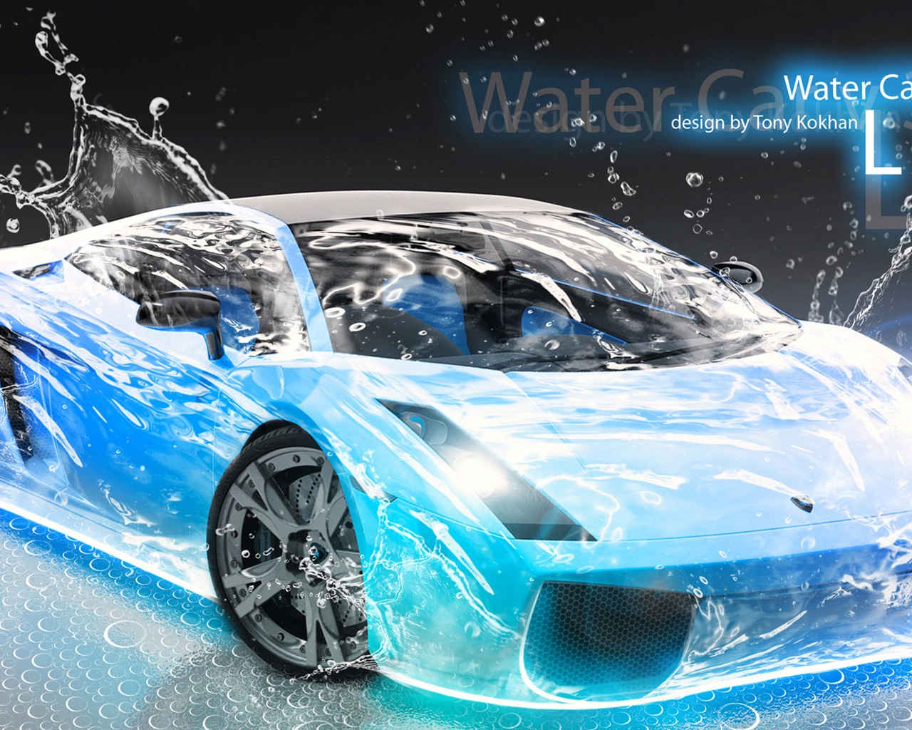 Water drops splash, beautiful car creative design wallpaper #6 - 1280x1024