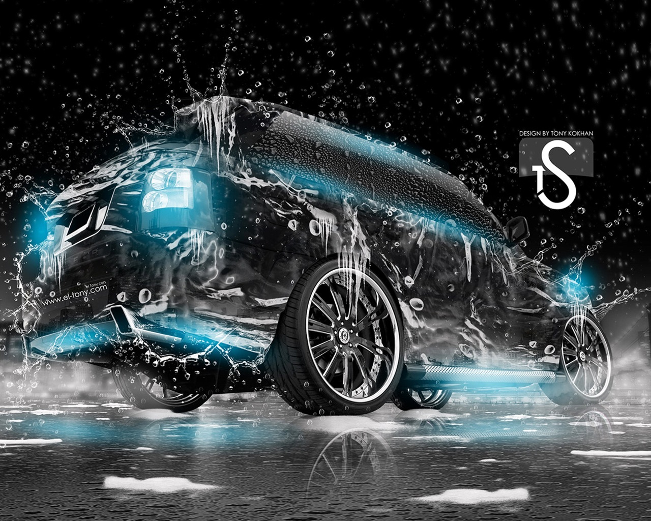 水滴のしぶき、美しい車創造的なデザインの壁紙 #7 - 1280x1024