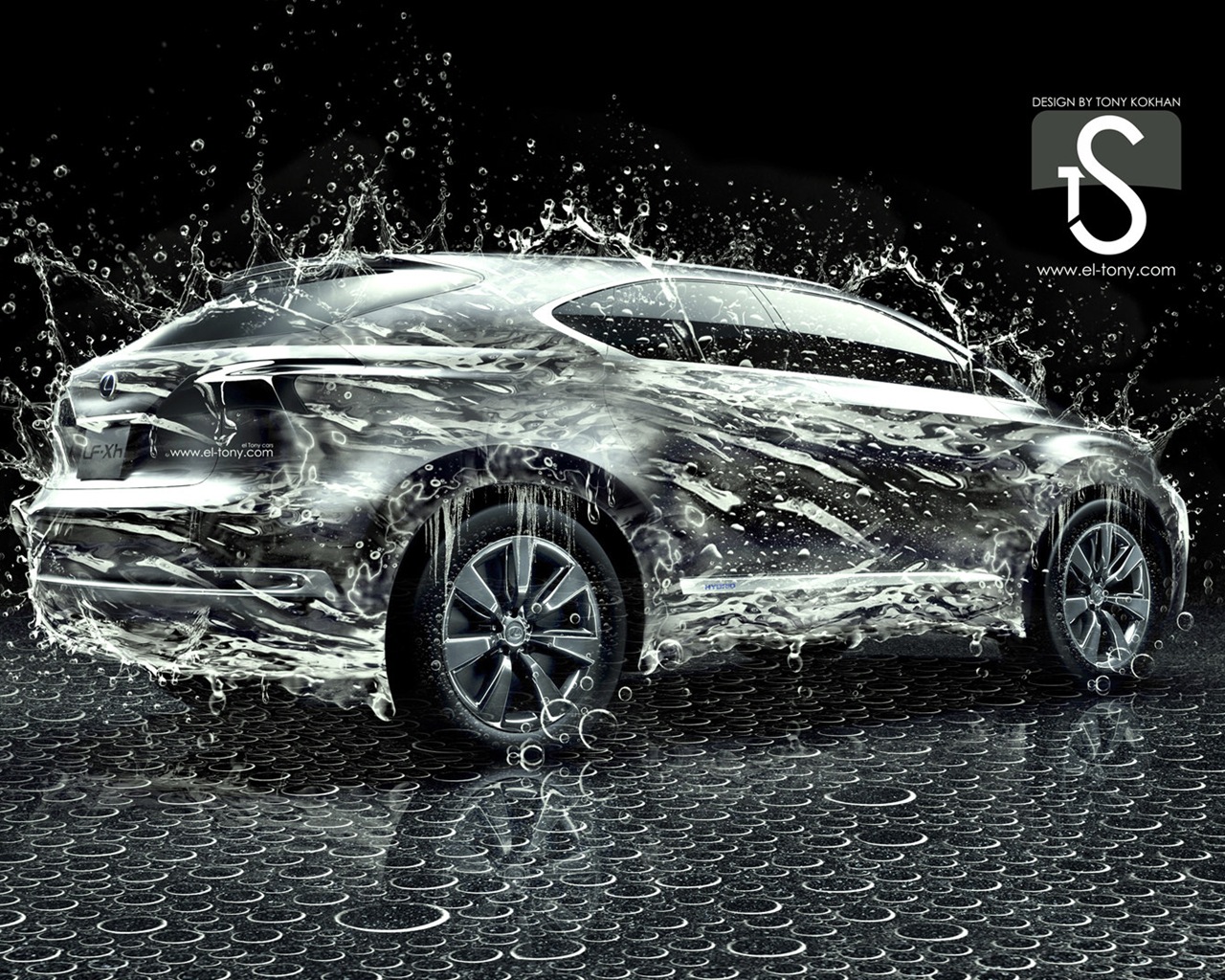 Water drops splash, beautiful car creative design wallpaper #8 - 1280x1024