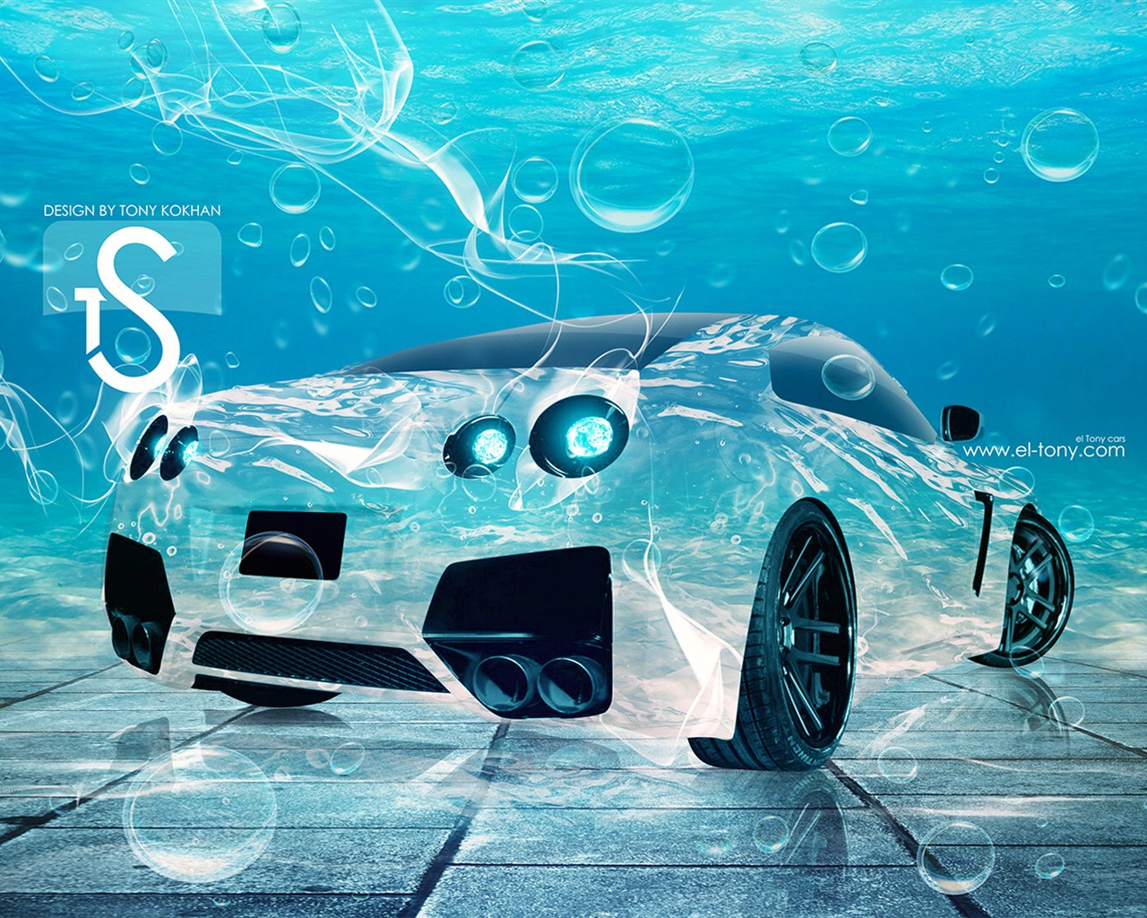 Water drops splash, beautiful car creative design wallpaper #9 - 1280x1024