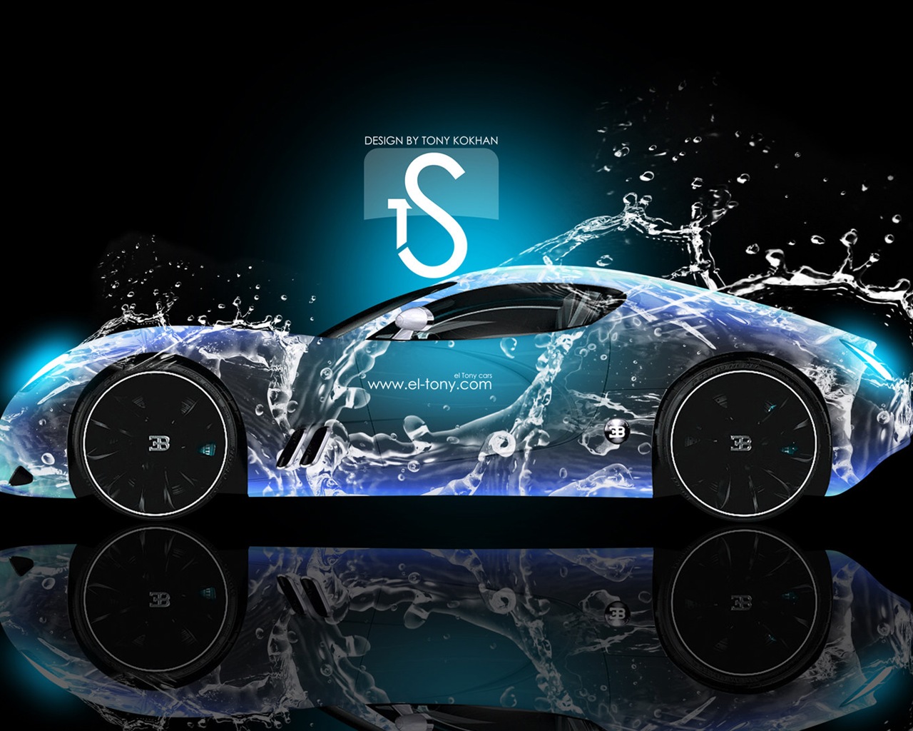 Water drops splash, beautiful car creative design wallpaper #10 - 1280x1024