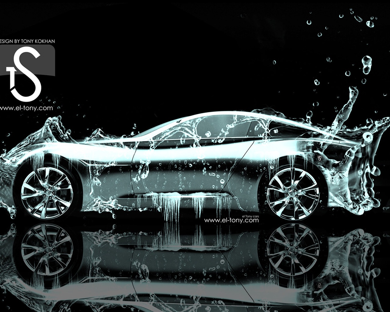 Water drops splash, beautiful car creative design wallpaper #13 - 1280x1024