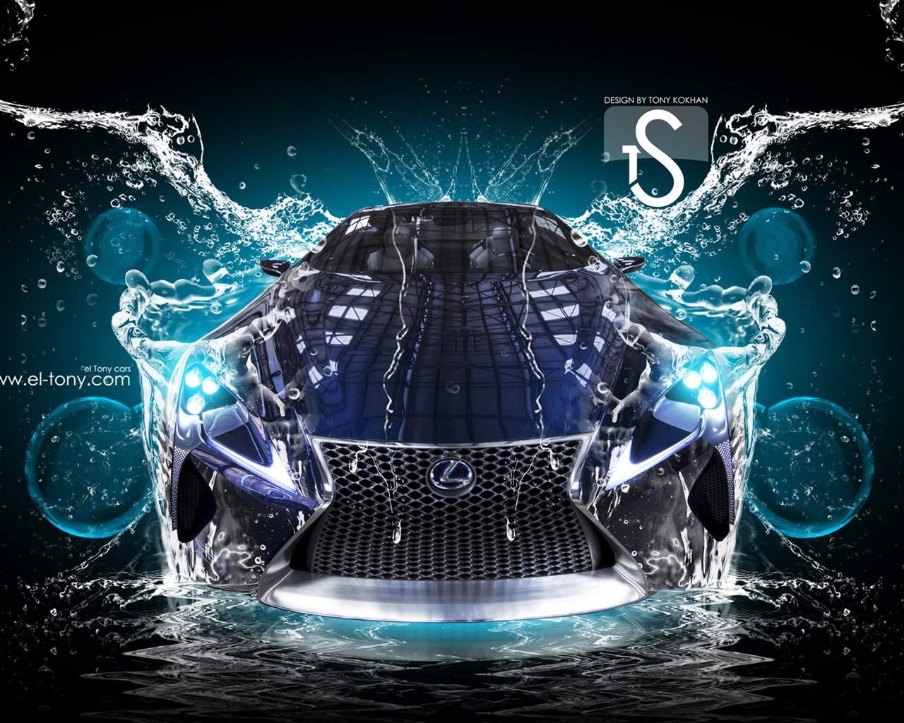 Капли воды всплеск, красивый автомобиль творческого дизайна обоев #14 - 1280x1024