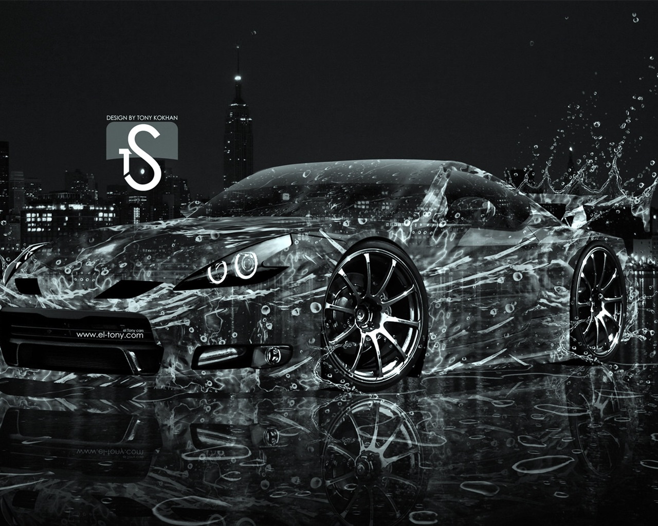 Water drops splash, beautiful car creative design wallpaper #17 - 1280x1024