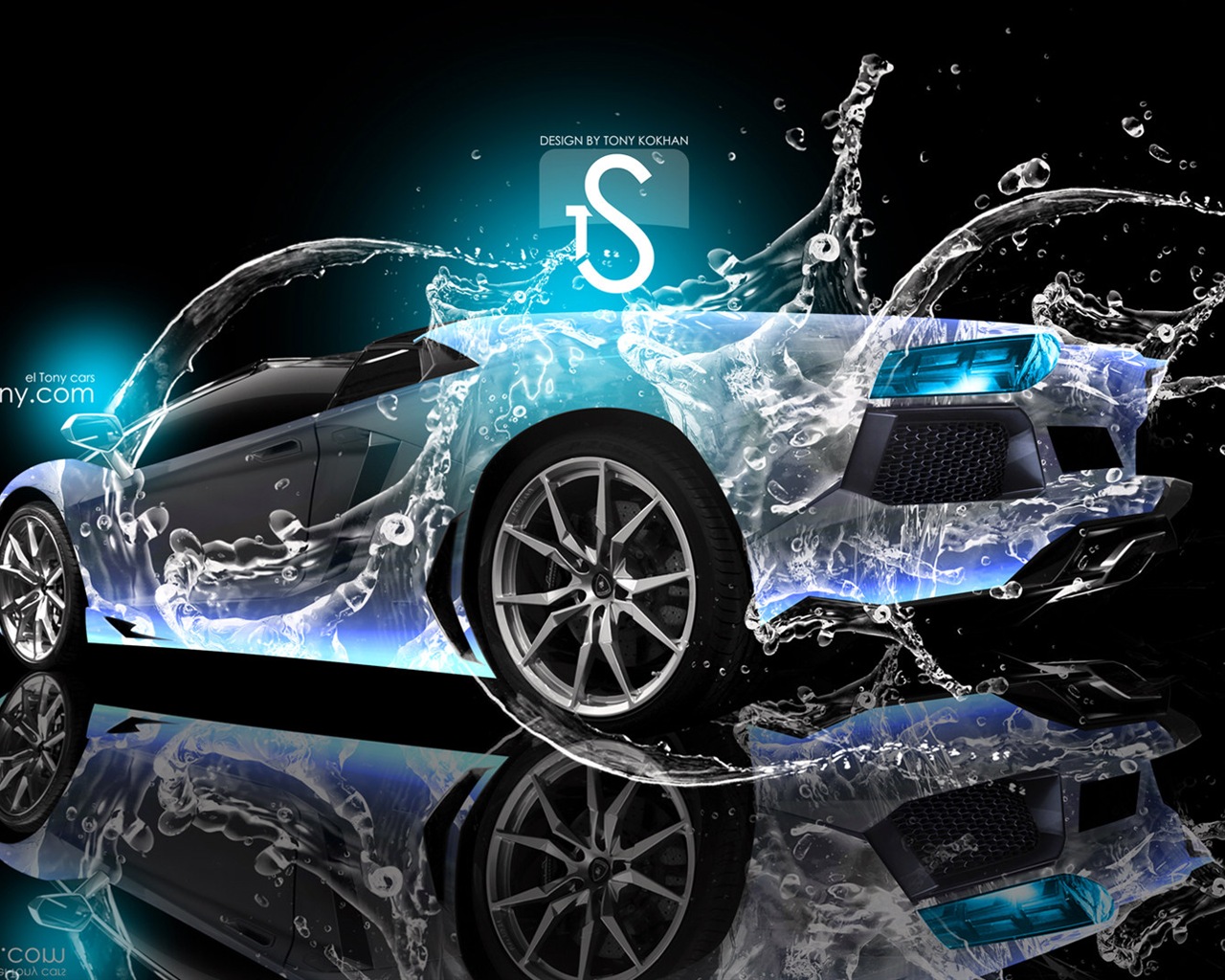 Water drops splash, beautiful car creative design wallpaper #19 - 1280x1024