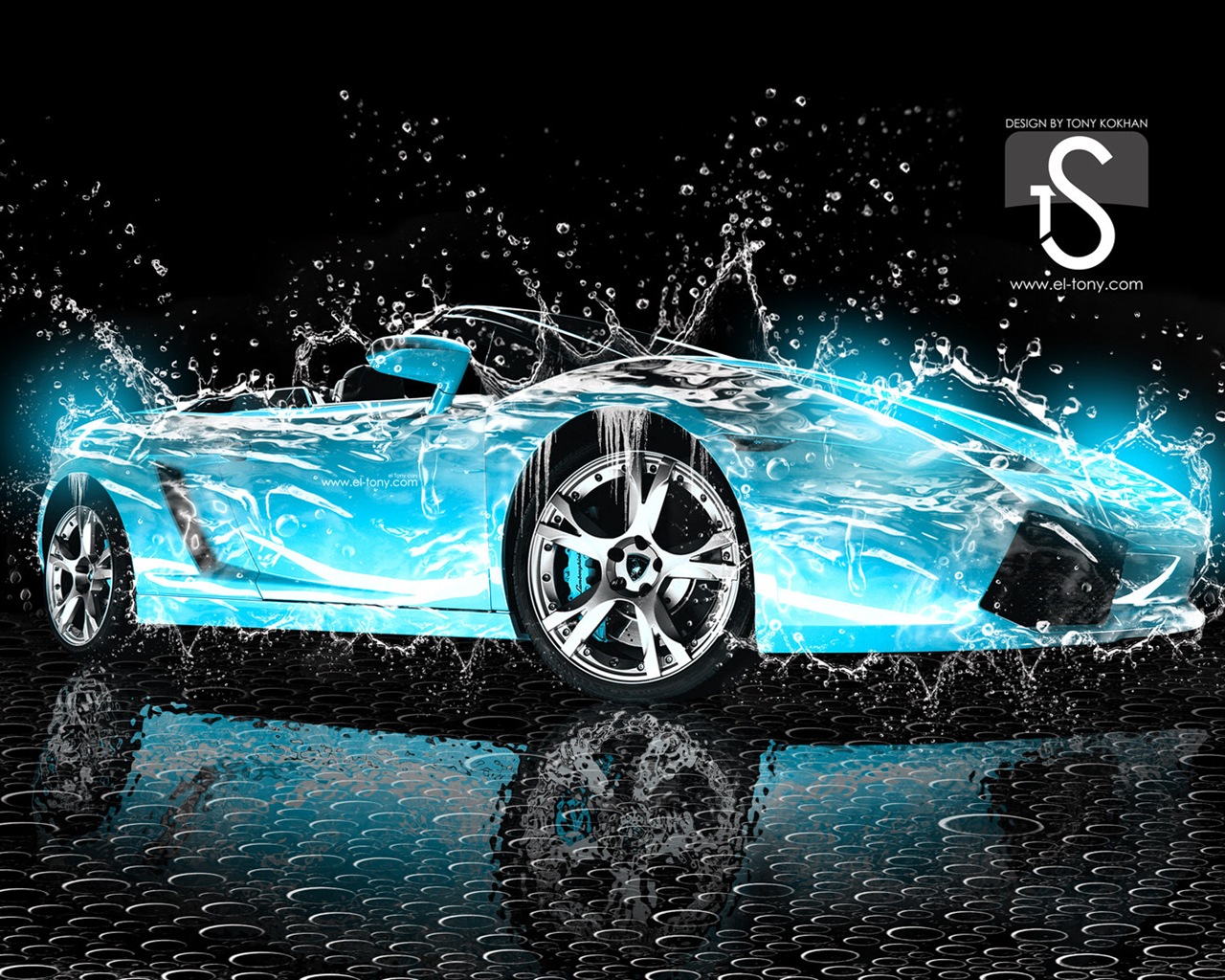 Water drops splash, beautiful car creative design wallpaper #22 - 1280x1024