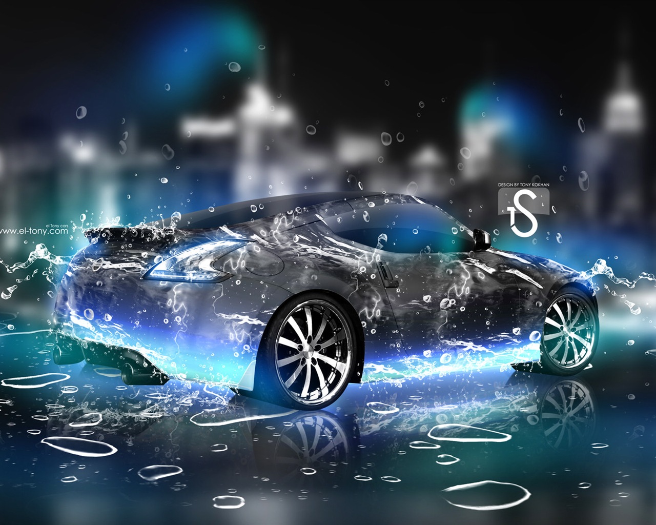 Water drops splash, beautiful car creative design wallpaper #23 - 1280x1024