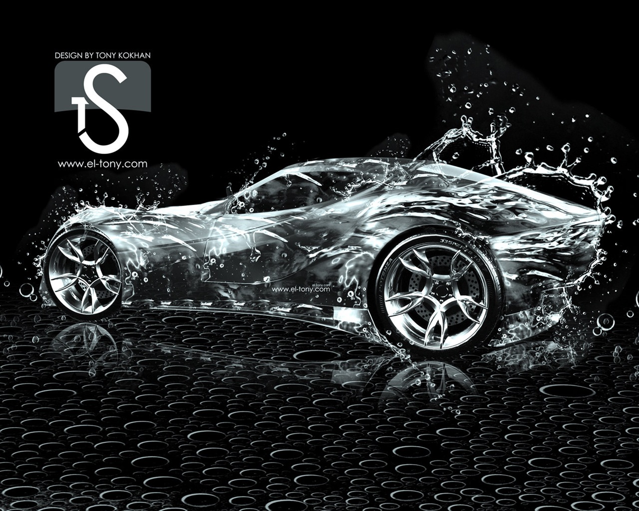 Water drops splash, beautiful car creative design wallpaper #25 - 1280x1024