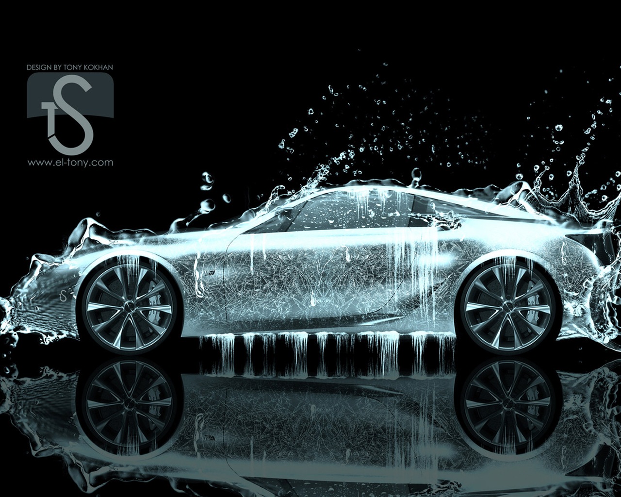 Water drops splash, beautiful car creative design wallpaper #26 - 1280x1024