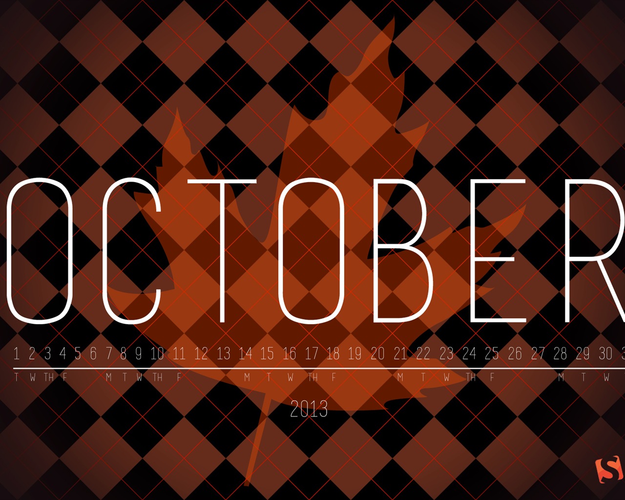 2013年10月カレンダー壁紙（2） #7 - 1280x1024