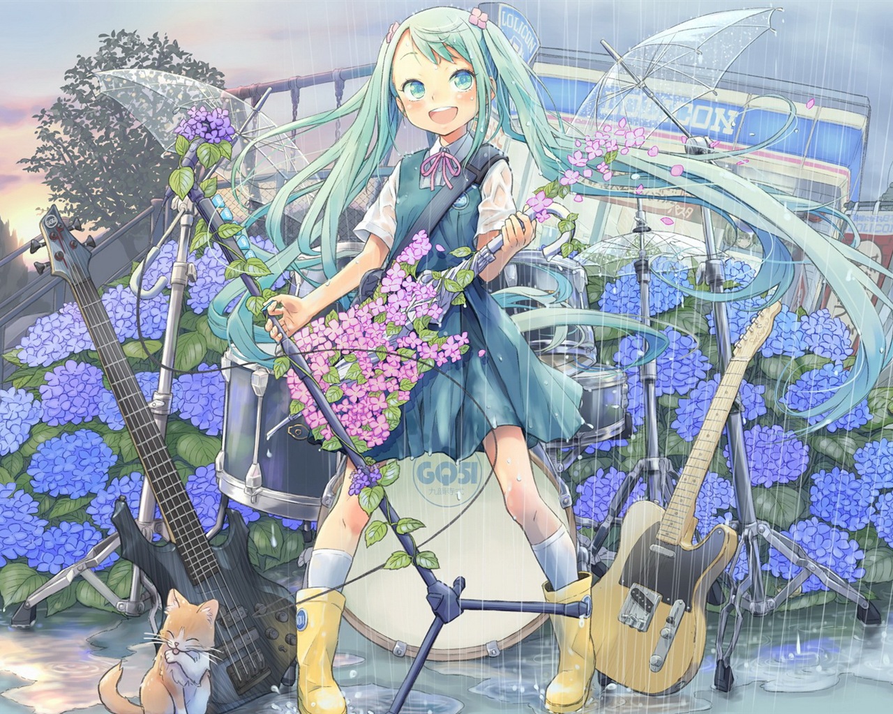 音楽ギターアニメの女の子HDの壁紙 #4 - 1280x1024