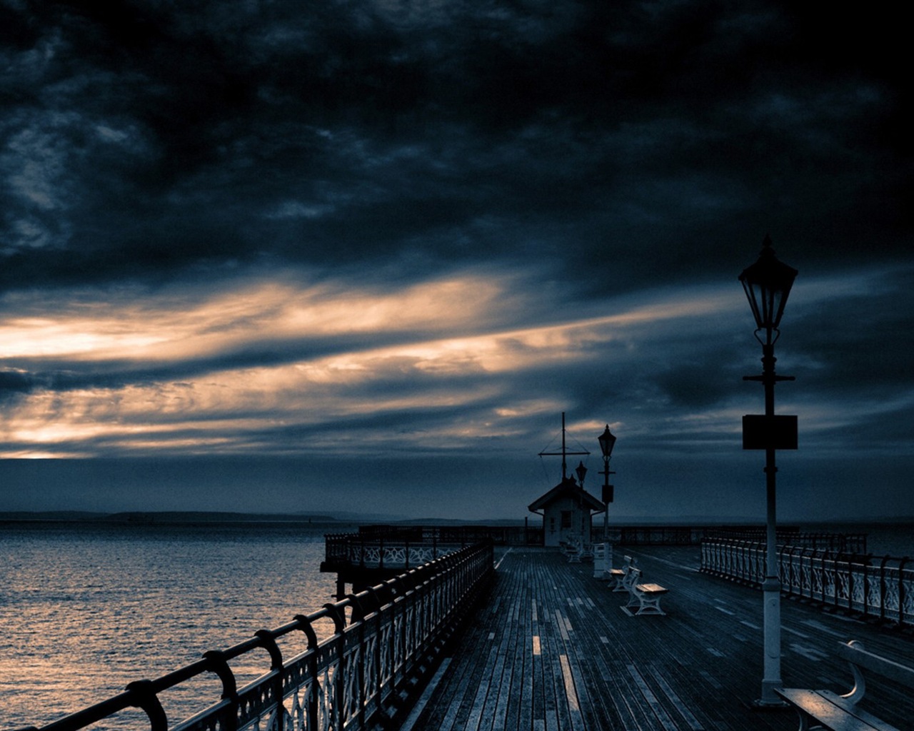 夕暮れ風景のHDの壁紙で海岸桟橋 #6 - 1280x1024