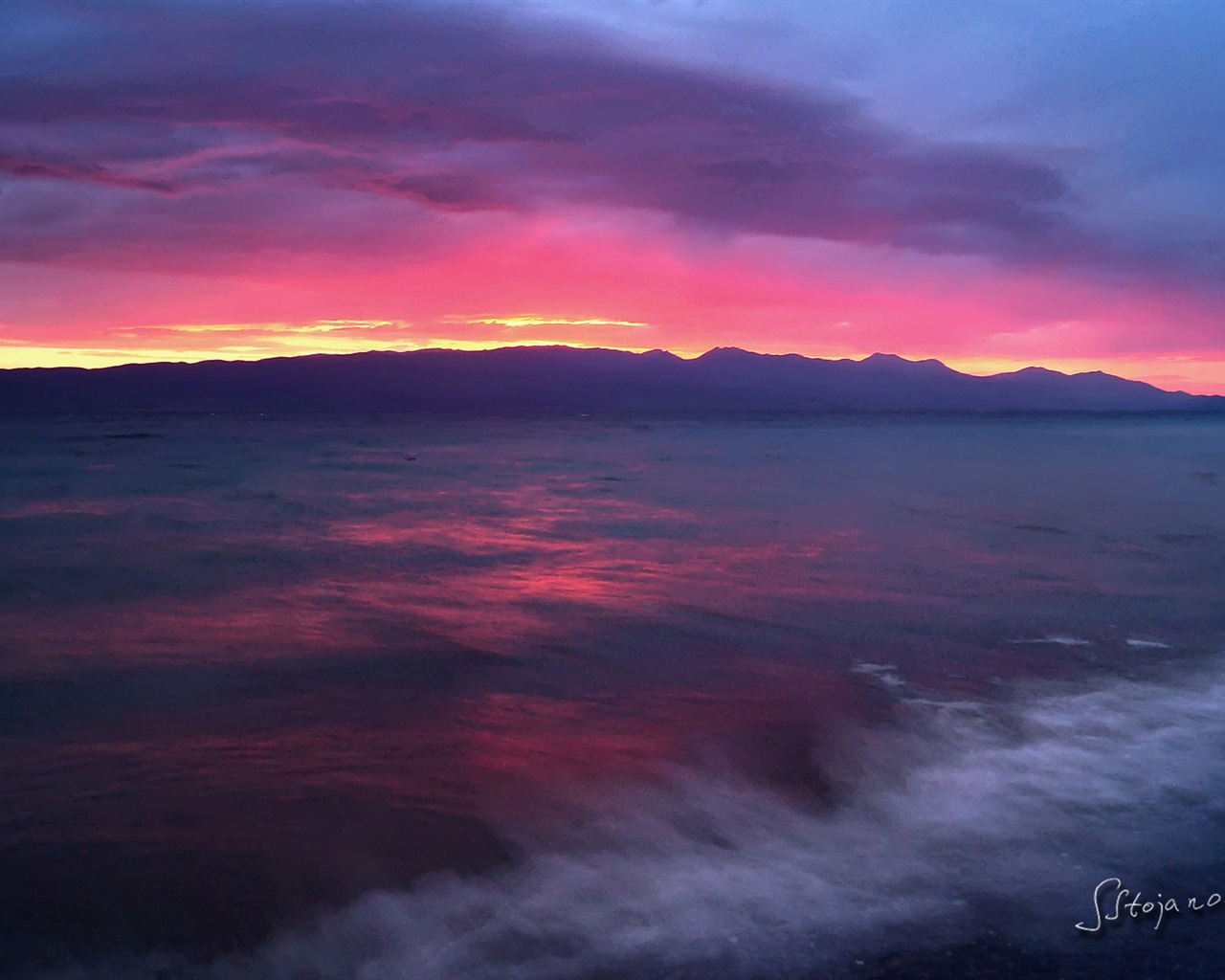 Po západu slunce, Lake Ohrid, Windows 8 téma HD Tapety na plochu #1 - 1280x1024