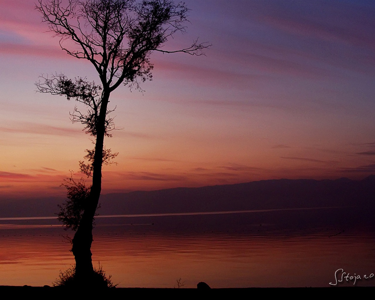 日落之后，奥赫里德湖，Windows 8 主题高清壁纸13 - 1280x1024