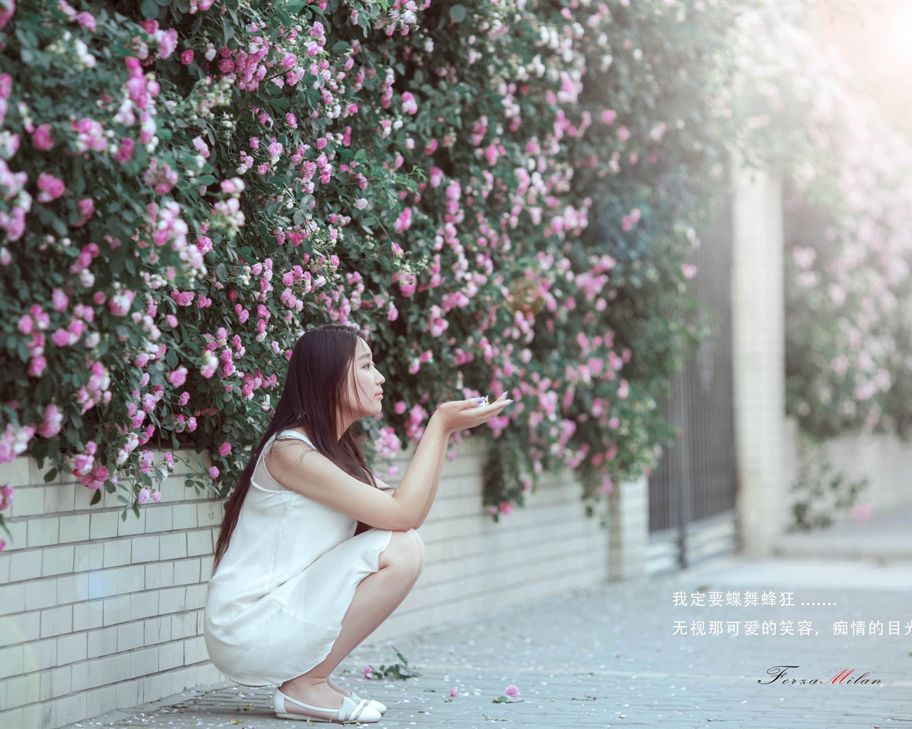 Belle fille avec des roses fleurs fonds d'écran HD #5 - 1280x1024
